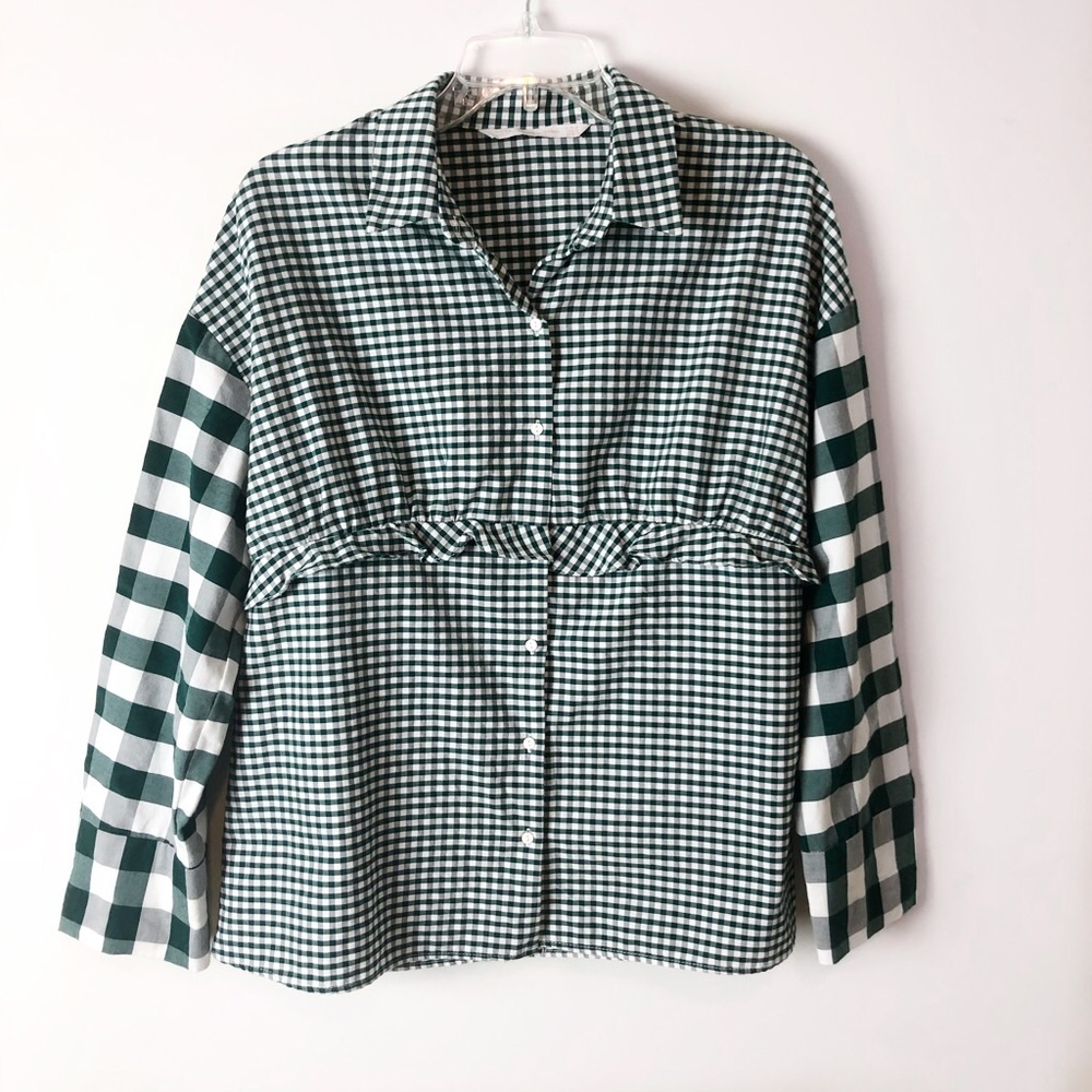Zara Trafaluc Checkered Small Peplum Button Up - Picture 1 of 5